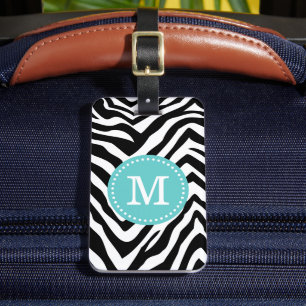 Türkis und Zebra Print Custom Monogram Gepäckanhänger