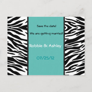 Türkis und Zebra Streifen Save the Date Postkarte