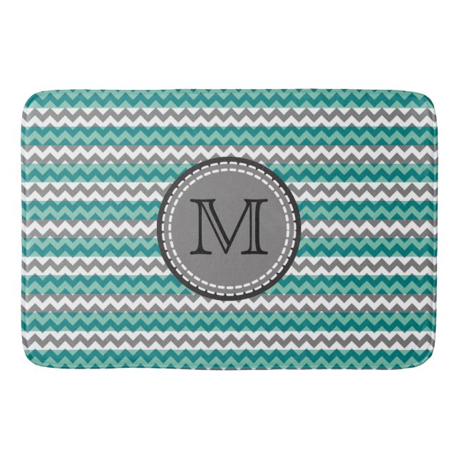 Türkis und Zickzack Zigzag Monogramm Badematte (Vorderseite)