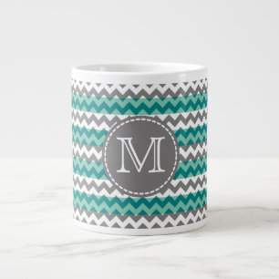 Türkis und Zickzack Zigzag Monogramm Jumbo-Tasse