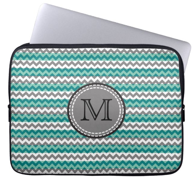 Türkis und Zickzack Zigzag Monogramm Laptopschutzhülle (Vorderseite)