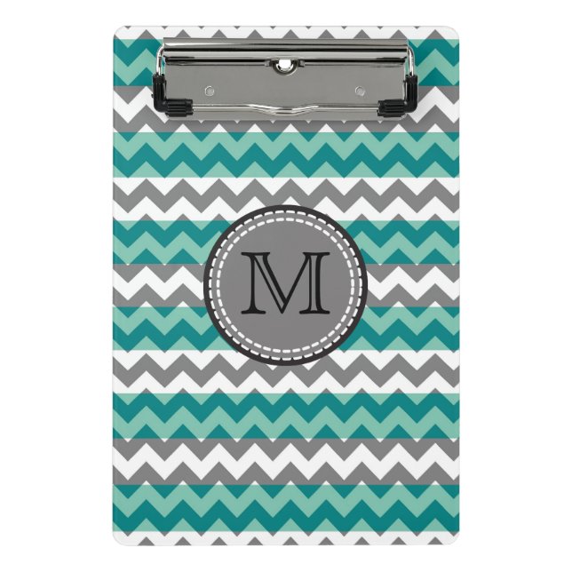 Türkis und Zickzack Zigzag Monogramm Mini Klemmbrett (Vorderseite)