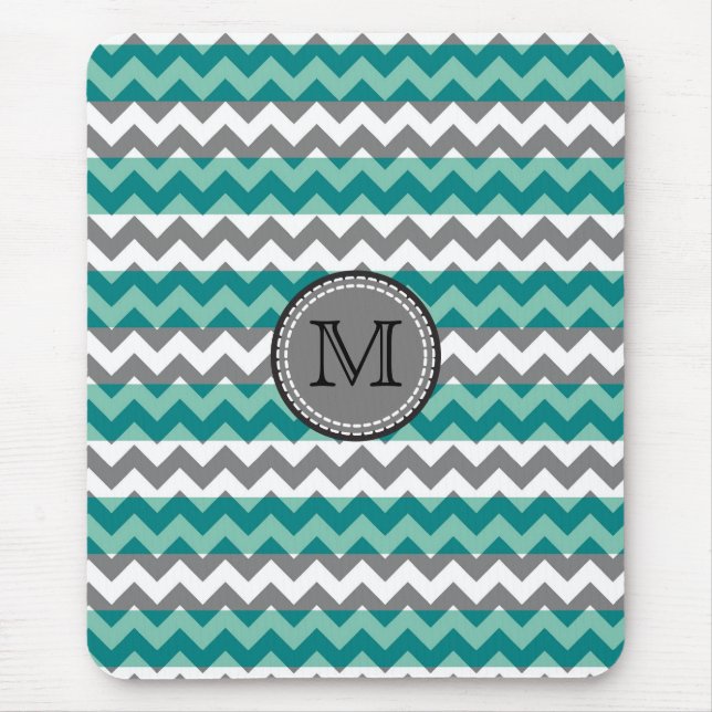 Türkis und Zickzack Zigzag Monogramm Mousepad (Vorne)