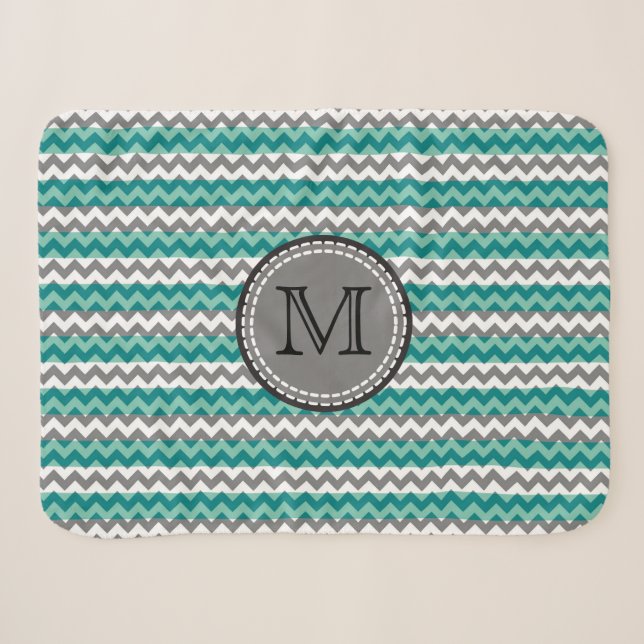 Türkis und Zickzack Zigzag Monogramm Sherpadecke (Vorderseite (Horizontal))