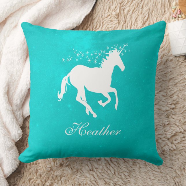 Türkis Unicorn Personalisierter Kissen (Decke)