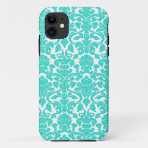 Türkis-verziertes Blumendamast-Muster Case-Mate iPhone Hülle