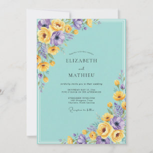 Türkis Violette Hochzeitsblüte Einladung