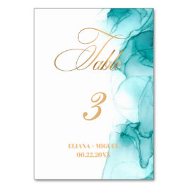 Türkis Wasserfarbe aquamarin Goldmedaille Hochzeit Tischnummer