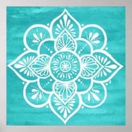 Türkis Watercolor White Mandala Poster