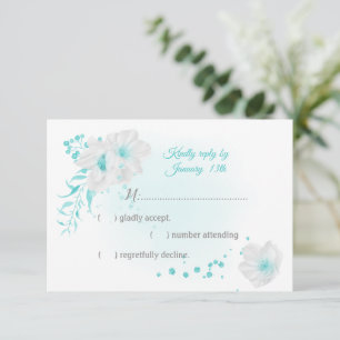 Türkis-Weiß-Blume botanisch RSVP Karte
