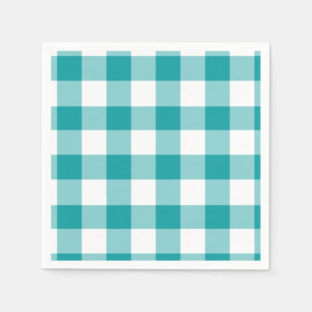 Türkis-Weiß-Gingham-Muster Serviette (Vorderseite)