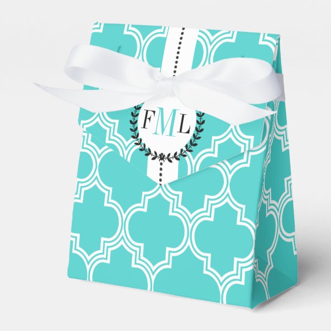 Türkis, weiß marokkanische Monogramm-Hochzeit Geschenkschachtel (Vorderseite)