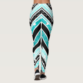 Türkis-, weißes und SchwarzesZickzack Leggings