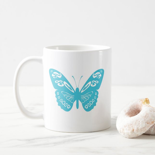 Türkis Whimsical Butterfly Persönliche Umarmung Kaffeetasse (Mit Donut)
