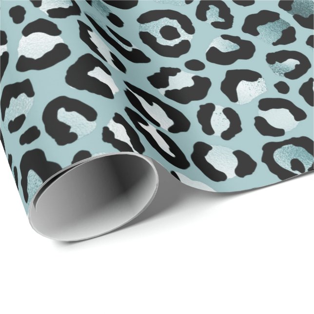 Türkis White Blue Leopard Print  Geschenkpapier (Rolleneckpunkt)
