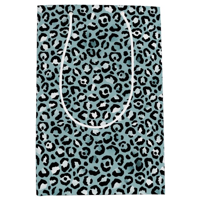 Türkis White Blue Leopard Print    Mittlere Geschenktüte (Vorderseite)