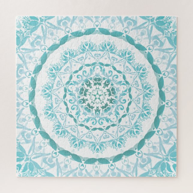 Türkis White Damask Mandala (Vertikal)