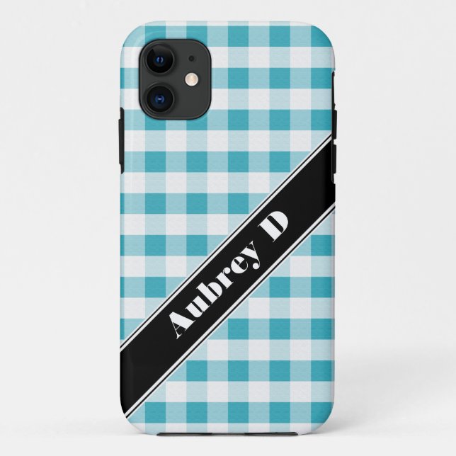 Türkis & White Gingham benutzerdefiniertes iPhone  Case-Mate iPhone Hülle (Rückseite)