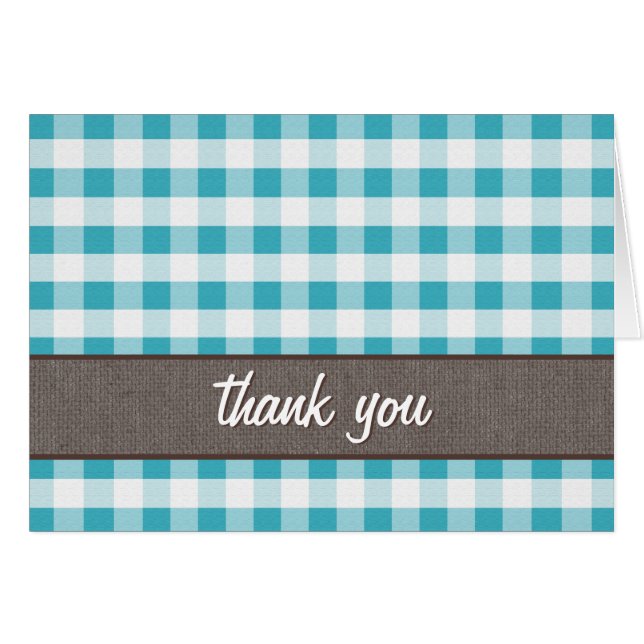 Türkis & White Gingham Leinwand Danke, Card (Vorderseite (Horizontal))