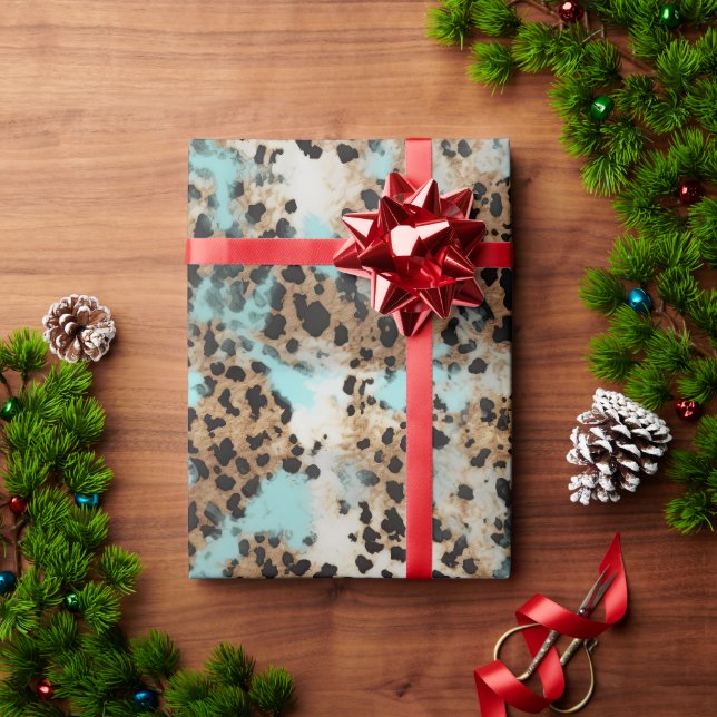Türkis White Gold Black Leopard Geschenkpapier (Feiertagsgeschenk)