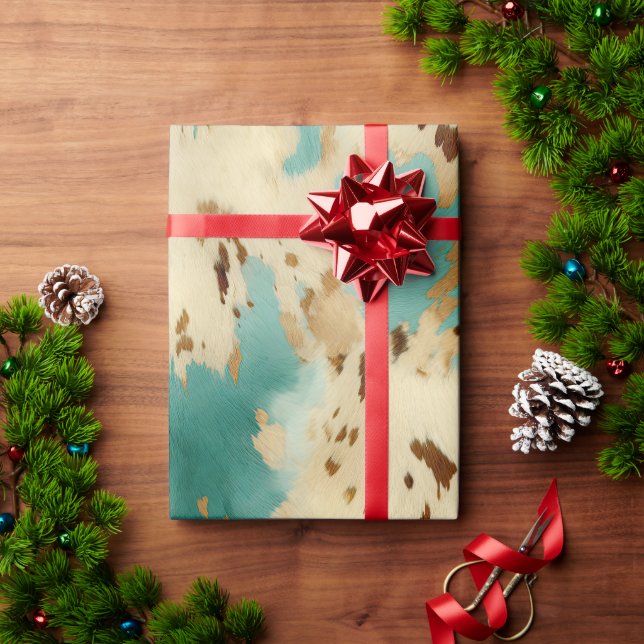 Türkis White Gold Cowhid Geschenkpapier (Feiertagsgeschenk)
