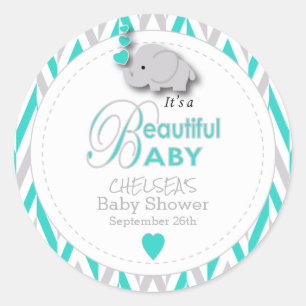 Türkis, White Gray Elephant Babydusche Runder Aufkleber