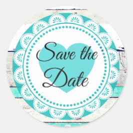 Türkis White Lacey Save the Date Stickers