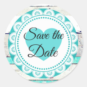 Türkis White Lacey Save the Date Stickers
