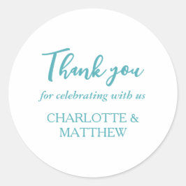 Türkis & White Wedding Classic Round Sticker