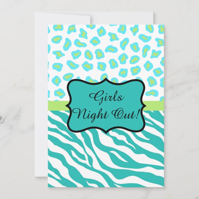 Türkis White Zebra Leopard Girls Nacht Einladung (Vorderseite)