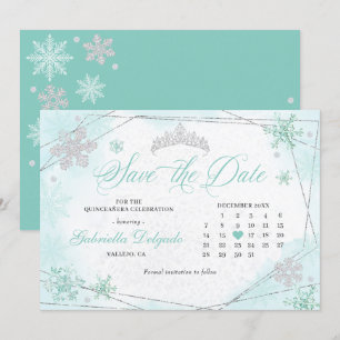 Türkis Winter Wonderland Schnee Save the Date Einladung