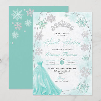 Türkis Winter Wonderland Snowflake Süß 16 Einladung