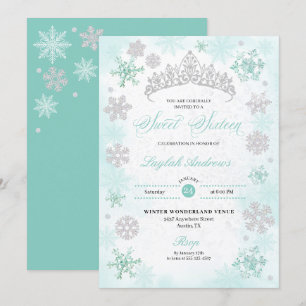 Türkis Winter Wonderland Snowflake Süß 16 Einladung