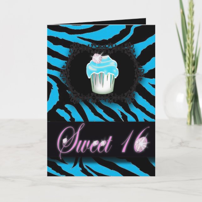 Türkis Zebra print Sweet 16 Karte (Vorderseite)