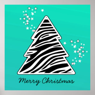 Türkis Zebra Weihnachtsbaum Poster