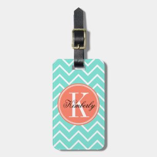Türkis Zickzack mit orange Monogramm Gepäckanhänger