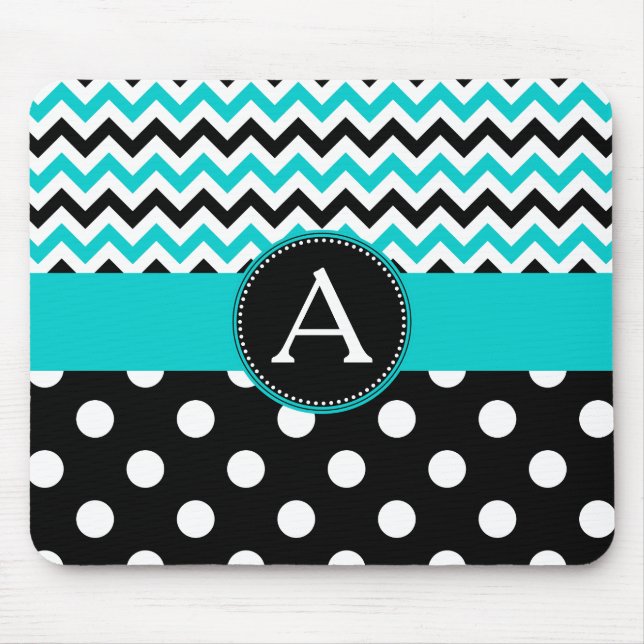 Türkis-Zickzack Polka-Punkt Mousepad (Vorne)