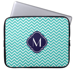 Türkis-Zickzack Zickzack-Streifen mit Monogramm Laptopschutzhülle