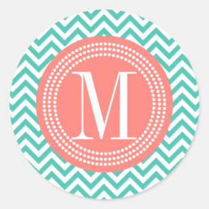 Türkis Zickzack Zigzag Personalisiert Monogram Runder Aufkleber