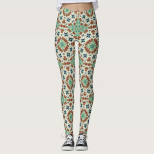 Türkisbeige farbenfrohe Kaleidoskop-Ornament Leggings