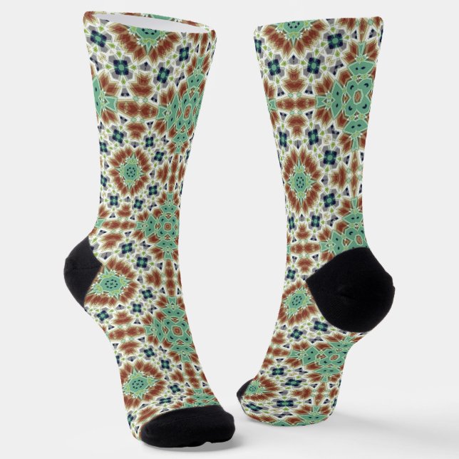 Türkisbeige farbenfrohe Kaleidoskop-Ornament Socken (Gewinkelt)