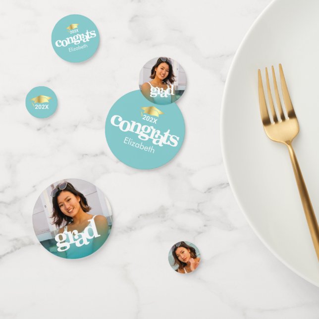 Türkisblau Abschluss 3 Foto fett formatierte Typog Konfetti (Gruppe)