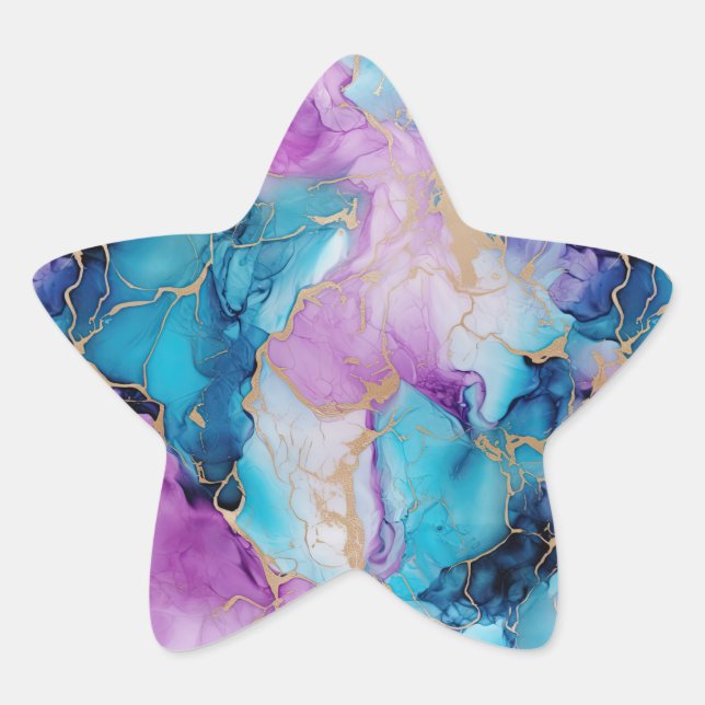Türkisblau Aqua Lila Goldmarmor Stern-Aufkleber (Vorderseite)