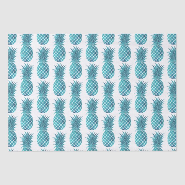 Türkisblau Aqua Tropische Ananas Seidenpapier (Vorderseite)