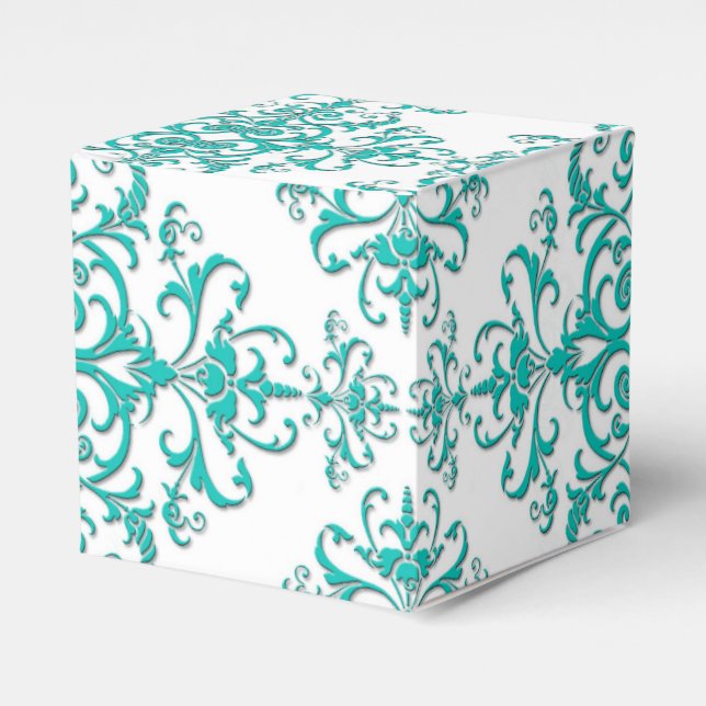Türkisblau (Aqua) und weißer Extravaganter BlumenD Geschenkschachtel (Vorderseite)