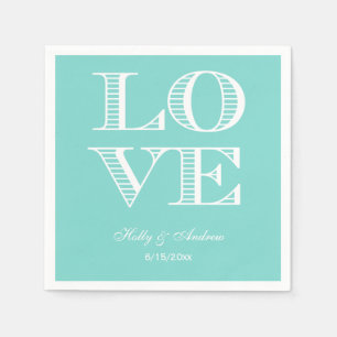 Türkisblau Aqua, weiße LIEBE Napkins Serviette