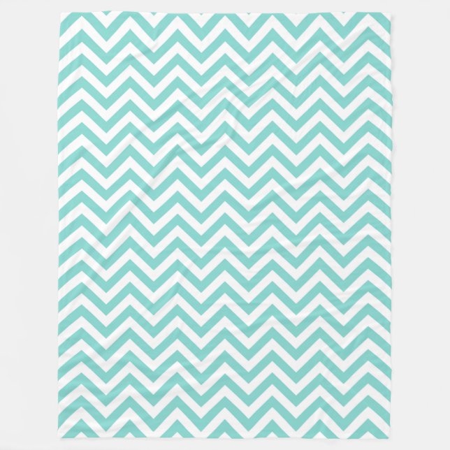 Türkisblau Aqua Weißes Zickzack ZigZag Muster Fleecedecke (Vorderseite)