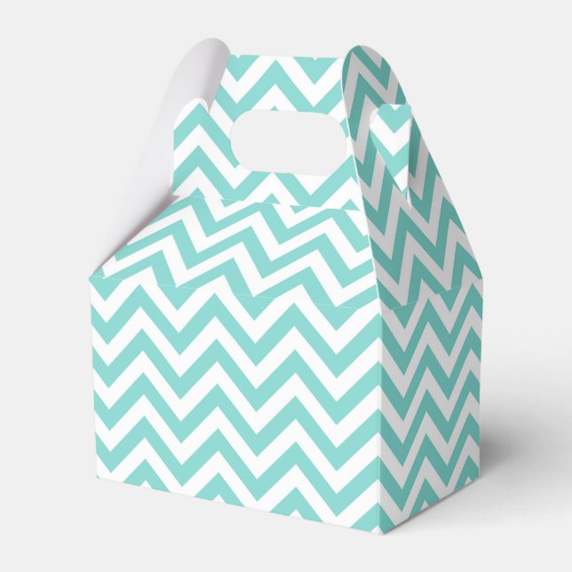 Türkisblau Aqua Weißes Zickzack ZigZag Muster Geschenkschachtel (Vorderseite)