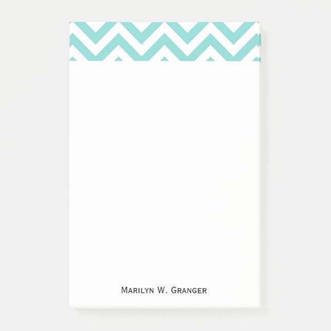 Türkisblau Aqua Weißes Zickzack ZigZag Muster Post-it Klebezettel (Vorderseite)