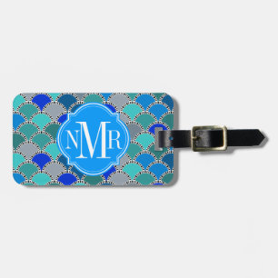Türkisblau Aquamarin-Graustufen Muster Monogramm Gepäckanhänger